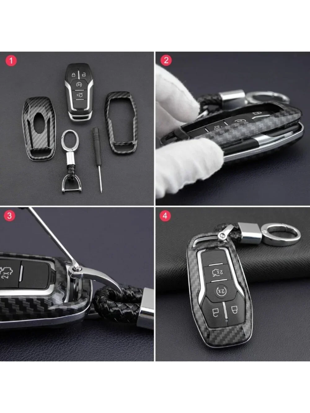 Smart Keyless Entry Remote Fob Shell for Ford F150, Mustang, Lincoln - Carbon